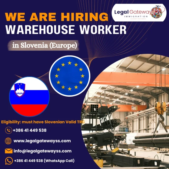 We are recruiting Warehouse workers for Slovenian Company!! 

 Urgently Required !!!
 Eligibility : Must have valid TRC (Slovenia) / Students can also apply
 Work Permit/ Resident Permit ( extendable)
 Good salary 
 Slovenia Europe

Reach Out for further details,
 Europe ‪+386 41449538‬
 info@legalgatewayss.com
 www.legalgatewayss.com
Visit: Trzaska cesta 132, 1000 Ljubljana, Slovenia.
.
.
.
#workpermit #cleaningjobs #housekeepingjobs #wedding #welders #migweldingWelding #slovenia #europevisaconsultant #europe #europeworkpermit #truckdriver #truckdriverjobs #workpermit #slovenija #europevisaconsultant #europevisaconsultant #europeworkpermit #tilemason #constructionjobs #gardnerjob #visaassistance
#sloveniaresidentpermit #sloveniarestaurantjob #europejobs #legalgatewayss #legalgatewaysslovenia #immigrationservicesinslovenia #immigrationservices
#sloveniarestaurantjob #driverjobs #
#legalgatewayslovenia